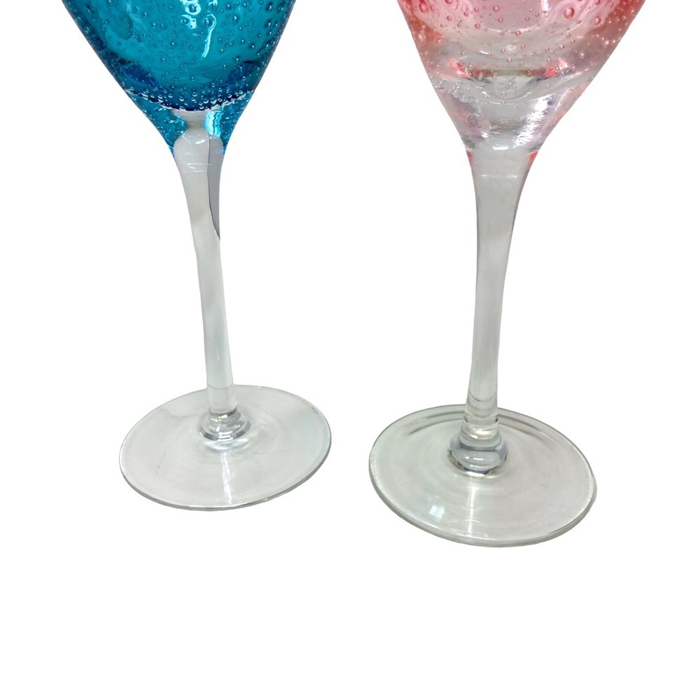 Vintage | Pier 1 | Pink and Blue | Crackled | Long Stem Wine Glasses - Picture 5 of 7